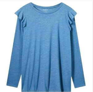 Torrid 2 Signature Jersey Tee Ruffle Shoulder Crew Neck Long Sleeve Top 2X